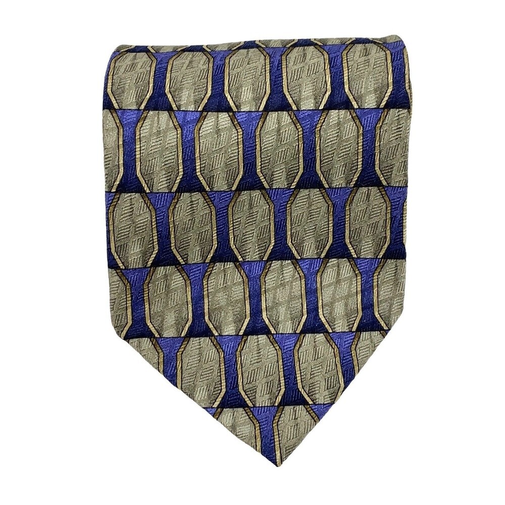 Nino Mori Tie Men Classic Blue & Gray Geometric Pattern Silk 4" X 58"